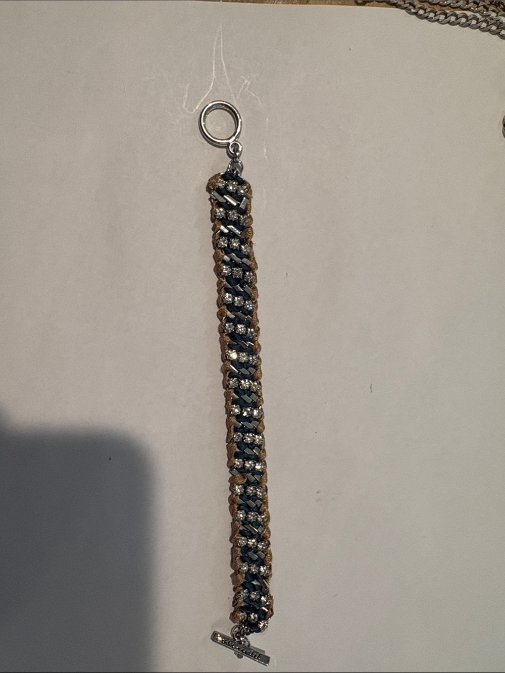 Woven Metallic and Brown Beaded Bracelet